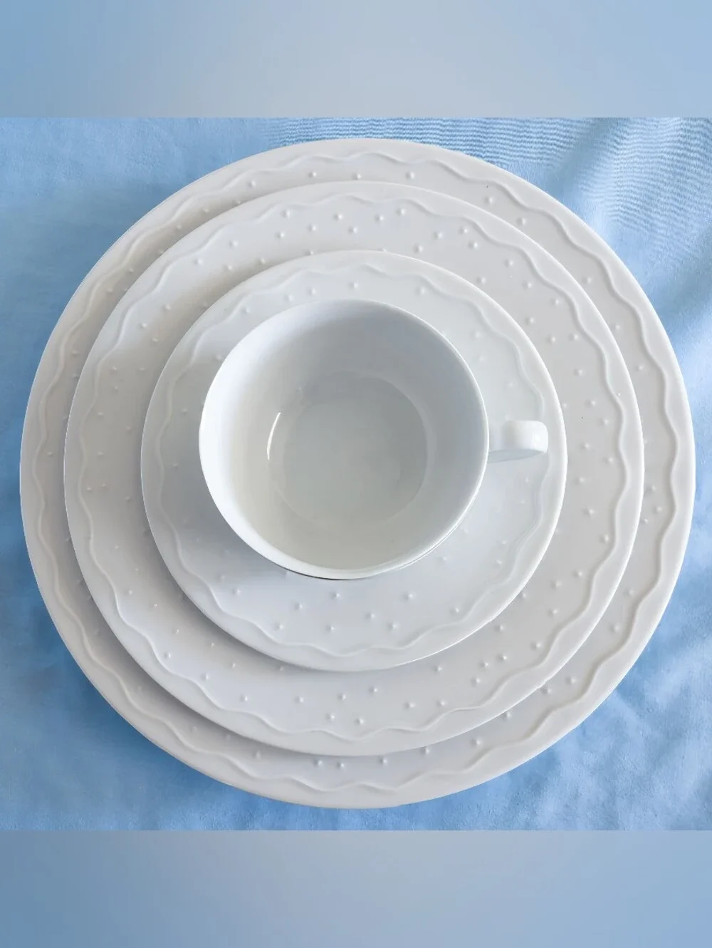 Beautiful Crate and Barrel Water Music Dinnerware Set. By Katleen Wills. Japan